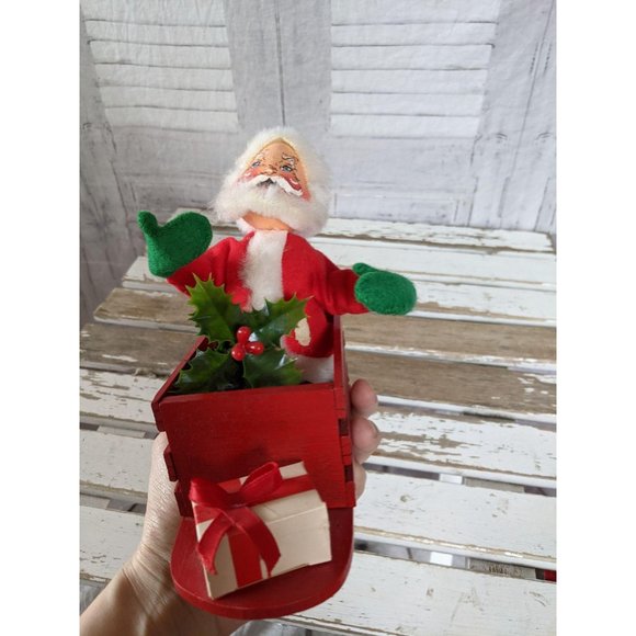 Annalee sled Santa 6" poinsettia Xmas holiday - Picture 2 of 3